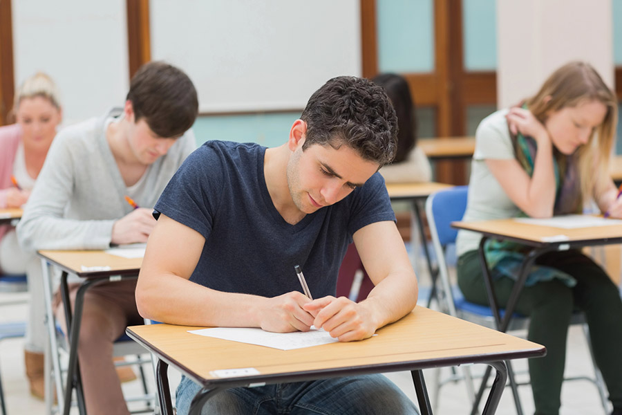 Students taking a test in a classroom in Ventura